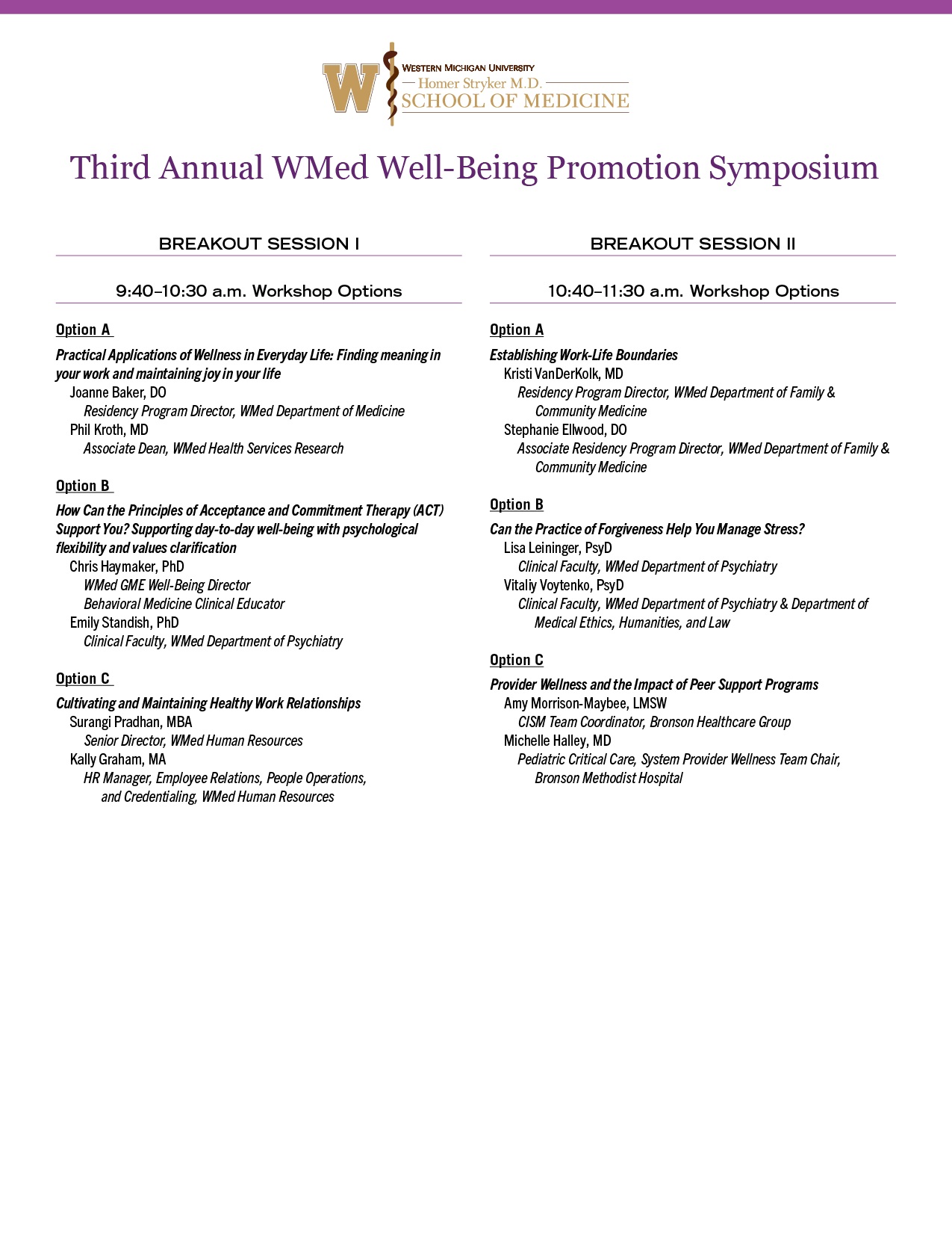 Third Annual WMed Well-Being Promotion Symposium Program Page 2